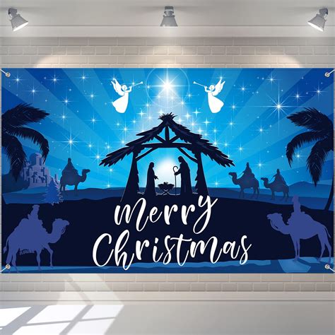 Buy Holy Nativity Christmas Backdrop Merry Christmas Jesus Backdrop Banner Manger Scene ...