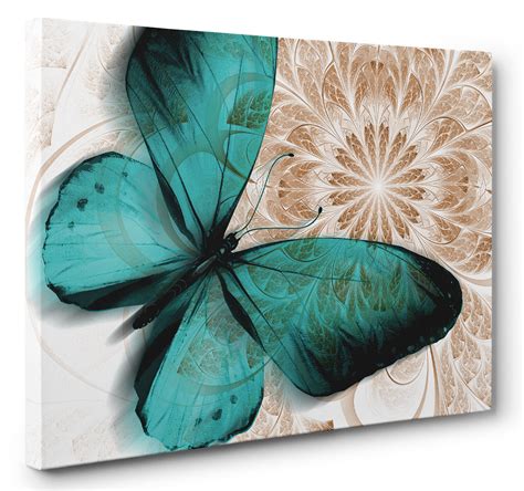 Unique Abstract Butterfly Canvas Print Blue Brown Wall Art Picture A1 ...