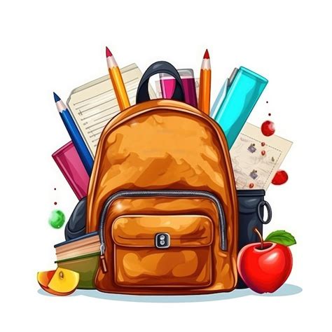 Premium AI Image | Illustration of a school backpack with pencils textbooks and apples on a ...