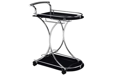 Modern 2-Shelve Chrome + Black Rolling Kitchen Bar Cart With Wheels | Living Spaces