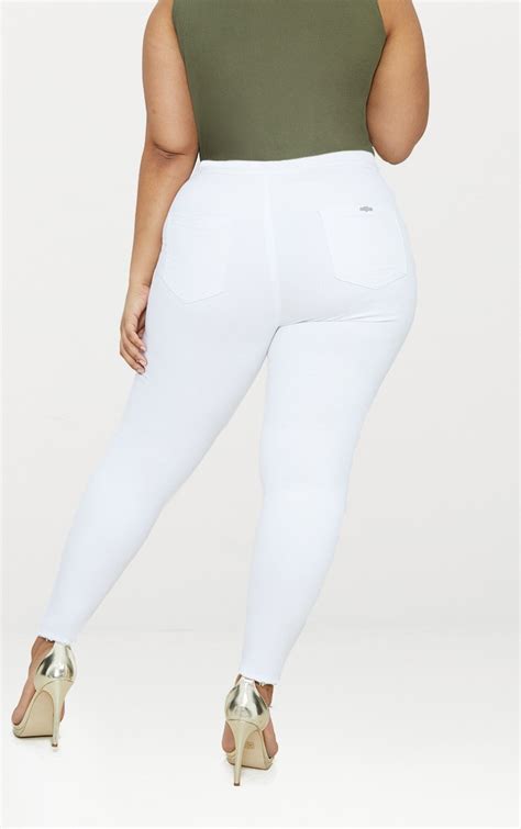 Plus White Disco Skinny Jeans | Plus Size | PrettyLittleThing IE