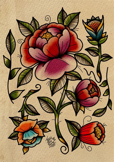 Flowers Traditional Tattoo Style Print. | Etsy