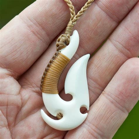 Hand crafted New Zealand Maori style bound bone carving Matau (Fish Hook) Necklace. | Bone ...