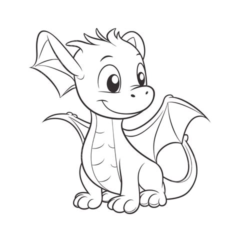 Cute Dibujos Animados Bebé Dragón Para Colorear Página Esquema Boceto ...