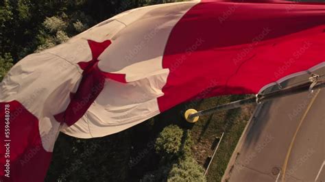 Canadian flag slow motion at mast. National Flag of Canada. Celebration ...