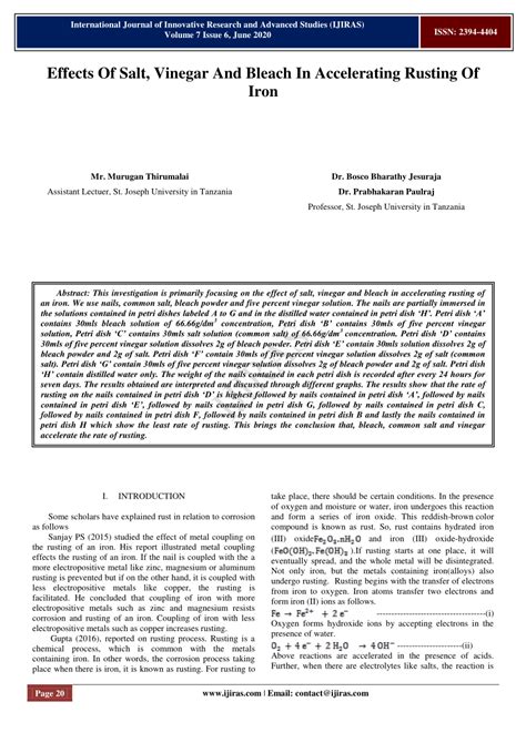 (PDF) Effects Of Salt, Vinegar And Bleach In Accelerating Rusting Of Iron