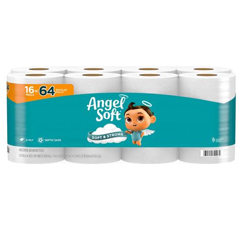 Angel Soft Toilet Paper, 16 Mega Rolls = 64 Regular Rolls, Soft and Strong Toilet Tissue 320 ...