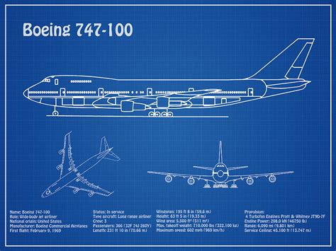 Boeing 747 - 100 - Airplane Blueprint. Drawing Plans or Schematics for ...