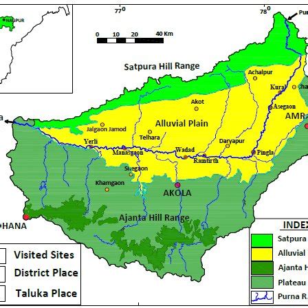 Map of the Purna river channel and its tribuaries showing tephra ...