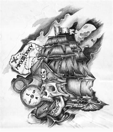 Pirate Flag Tattoo Drawing Pirate art state art print pirate maps large artwork original drawing ...