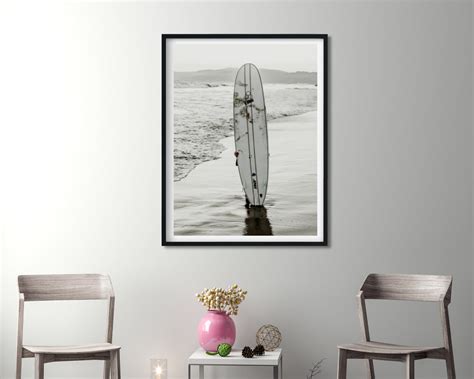 Surfboard on the Beach Black White Photo Printable Surf Wall - Etsy