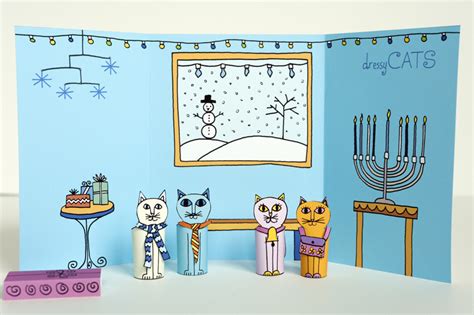 Dressy Cats Winter Holiday For Christmas and Hanukkah Free Papercrafts - Papertoys