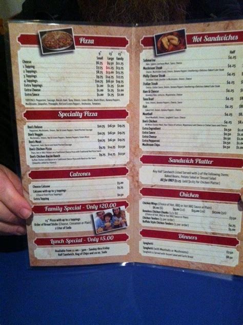 Menu at Don's Pizza Palace pizzeria, Germantown