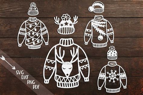 Ugly Christmas Sweater With Hat Decoration Svg Laser Cut File | Etsy