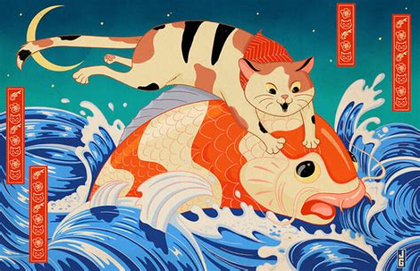 My 6 Illustrations Of Cats Inspired By Traditional Japanese And Medieval Art | Bored Panda