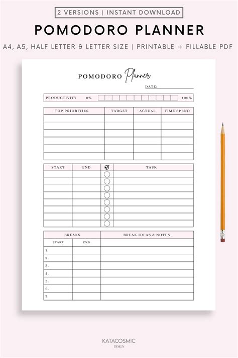 Simple Pomodoro Planner Printable Study Session Planner - Etsy | Study sessions planner, Planner ...