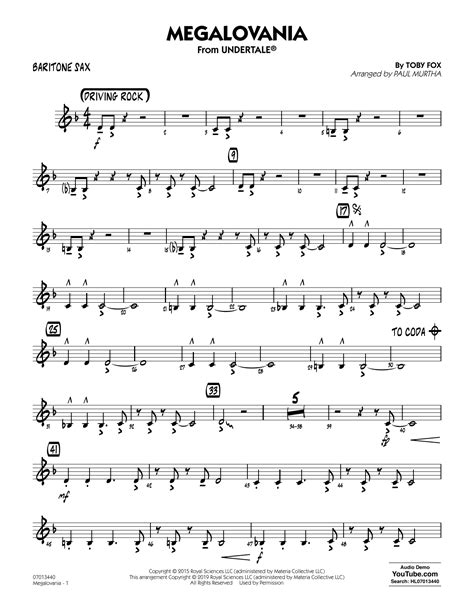 Megalovania (arr. Paul Murtha) - Baritone Sax by Toby Fox Sheet Music for Jazz Ensemble at Sheet ...