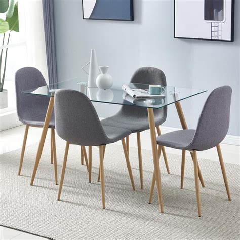 Zimtown Dining Table Set with Chairs, Rectangle Glass Table Set Modern ...