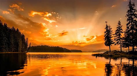 Shiroka polyana, sky, bulgaria, water, sunset, lake, afterglow, europe ...