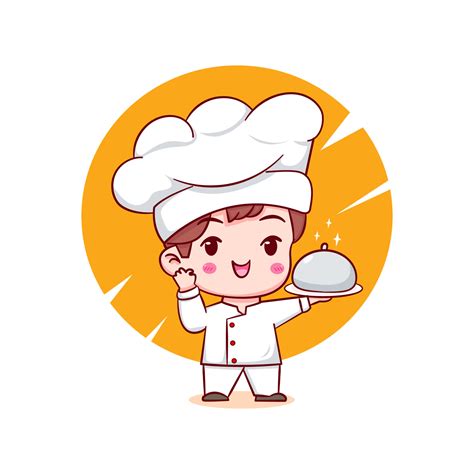 Cute cartoon logo character of chef. Hand drawn chibi character ...