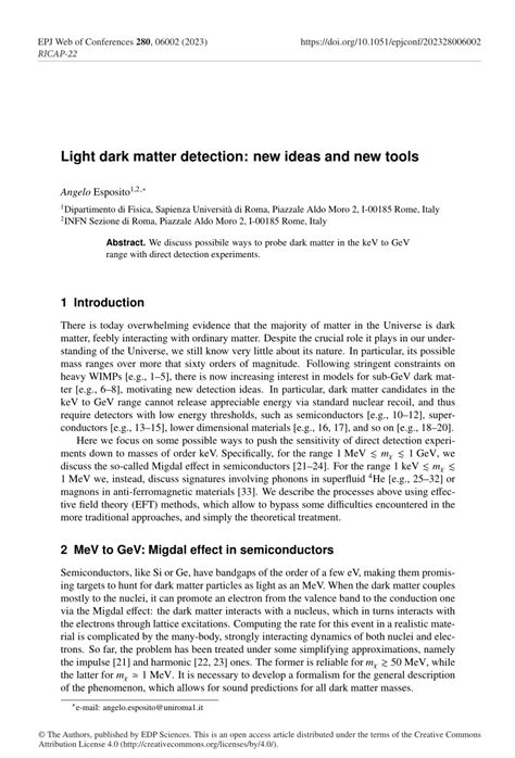 (PDF) Light dark matter detection: New ideas and new tools