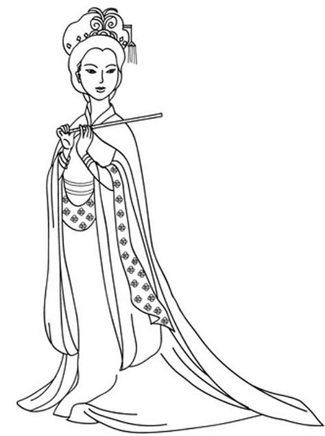 An Ancient China Drawing of a Lady Coloring Page - NetArt