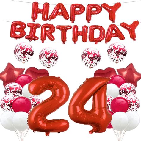 24th Birthday Balloon 24th Birthday Decorations Red 24 Balloons Happy ...