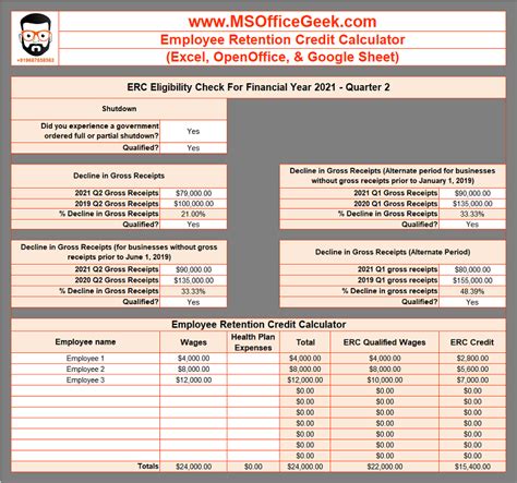 Ready-To-Use Employee Retention Credit Calculator 2021 - MSOfficeGeek