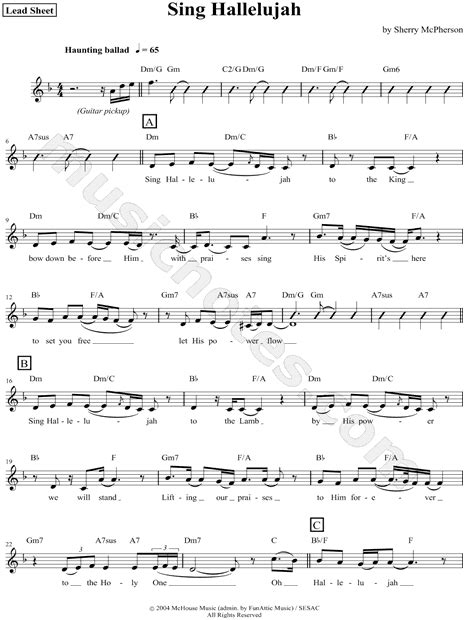 Sherry McPherson "Sing Hallelujah" Sheet Music (Leadsheet) in F Major ...