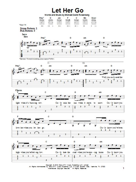 Let Her Go sheet music by Passenger (Easy Guitar Tab – 152794)