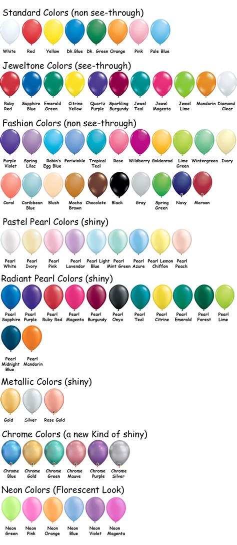 Bulk Inflated Balloon Pricing & Color Charts - Latex Color Chart ...