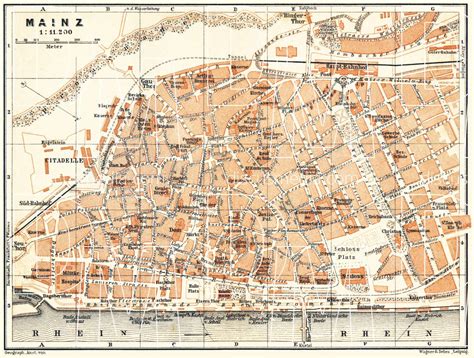 Old map of Mainz in 1906. Buy vintage map replica poster print or download picture