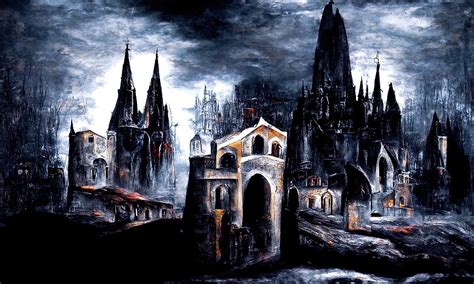 Medieval town in a Dark Fantasy world, 02 Painting by AM FineArtPrints