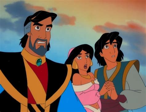 Aladdin's dad, Cassim, Jasmine, and Aladdin; from Aladdin & the King of Thieves