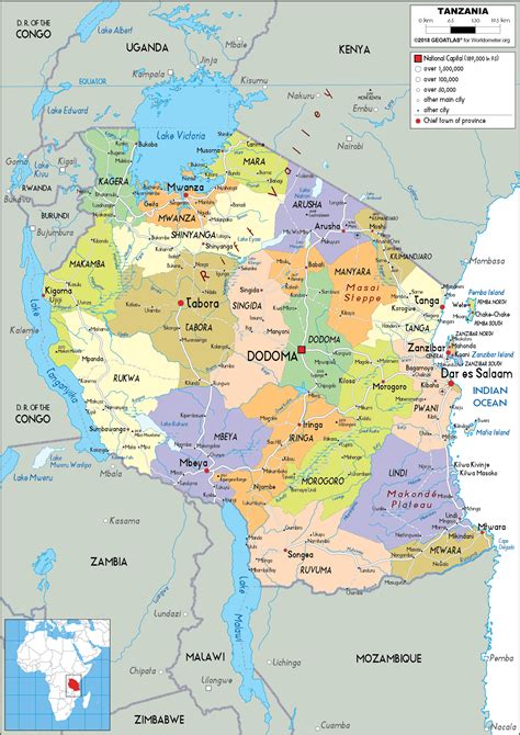 Large size Political Map of Tanzania - Worldometer