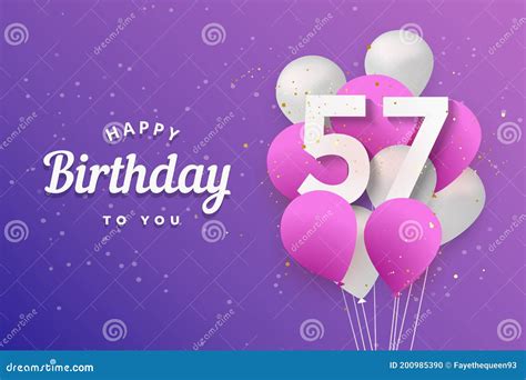 Happy 57th Birthday With Gold Balloons Greeting Card Background. Vector ...