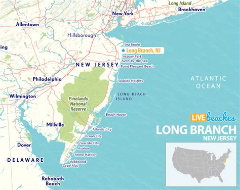 Map of Long Branch, New Jersey - Live Beaches