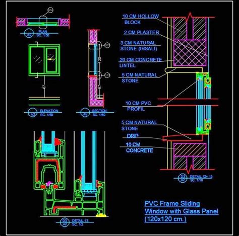 an architectural drawing showing different types of window frames and windows with glass panels ...