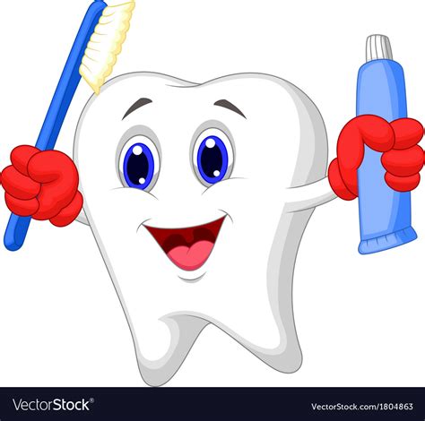 Tooth cartoon holding toothbrush and toothpaste Vector Image