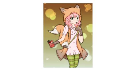 Anime Girl in Fox Cosplay Postcard | Zazzle