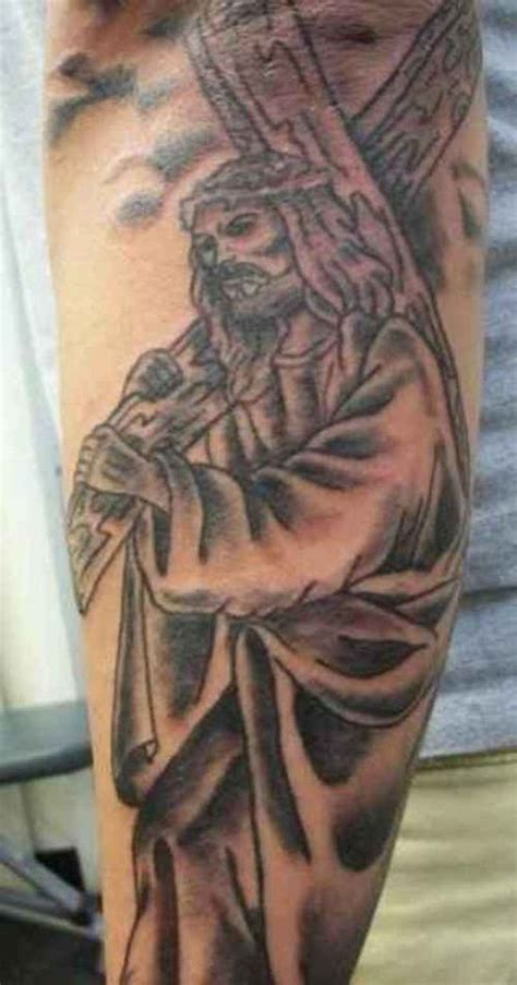 Jesus carries his cross forearm tattoo - Tattooimages.biz