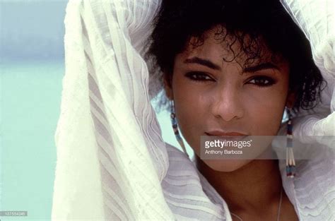 Close-up portrait of American actress Laura Carrington, Antigua, 1985 ...