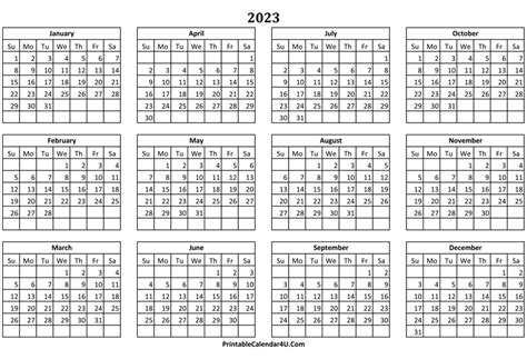 Year Calendar At A Glance 2023 - 2023 Printable Calendar