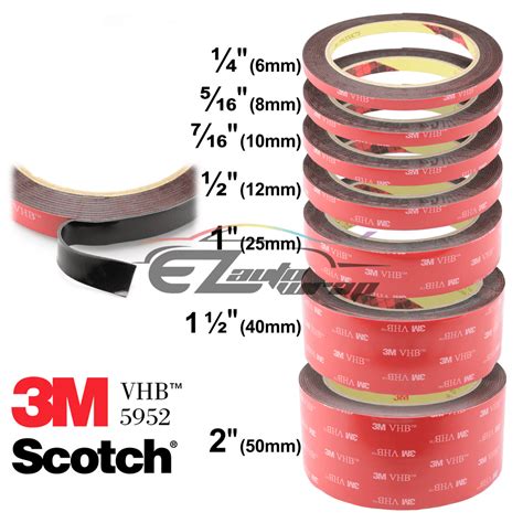 Genuine 3M VHB # 5952 Dark Gray Double-Sided Foam Tape 1/2" (12mm) Wide ...