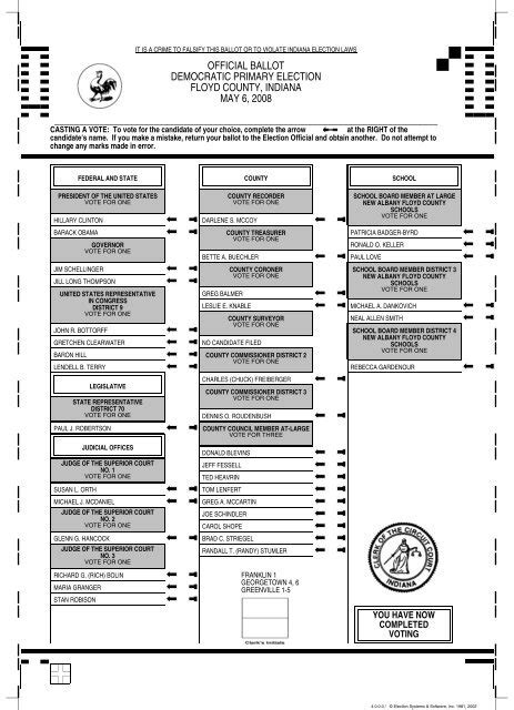 official ballot democratic primary election floyd county, indiana may ...