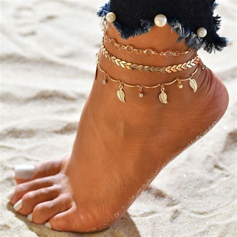 Find More Anklets Information about Leaf Anklets Women Long Chain Leg Bracelets Fashion Jewelry ...