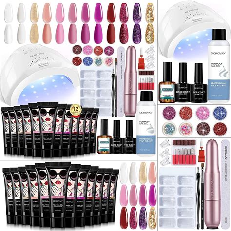 Morovan Poly Gel Nail Kit - 12 Colors Poly Nail Gel Kit with 48W LED Nail Lamp Nail Drill Kit ...