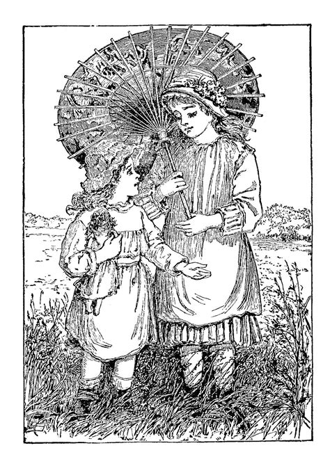 Antique Images: Vintage Graphic Design: Black and White Illustration Children Clip Art of Two ...