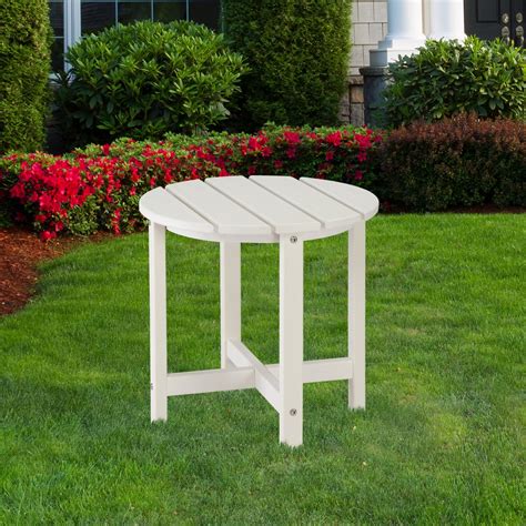 Zimtown HDPE Weather Resistant Plastic Outdoor Side Table, 18 in Indoor Coffee Table, White ...