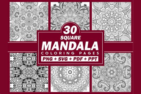 30 Square Mandala Coloring Pages | SVG Mandala Pattern (919937) | Coloring Pages | Design Bundles